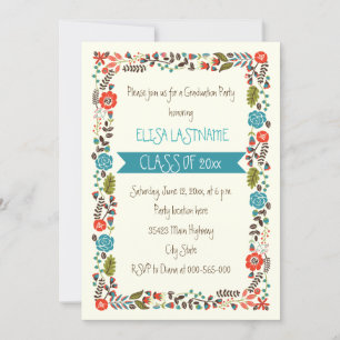 Invitación Clase de graduación de la frontera floral verde az