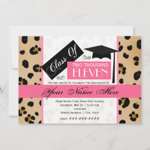 Invitación Clase de graduación de Leopardo Print & Pink 2011