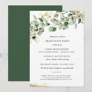 Invitación Clase de Graduación de Oro Rústico Eucalyptus 2021