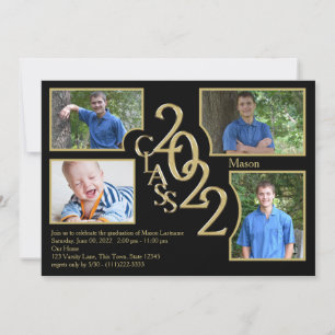 Invitación Clase de graduación de Quad Photo Black 2022