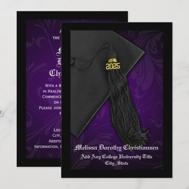 Invitación Clase de Graduación de Tassel Púrpura en 2025 (Anverso / Reverso)