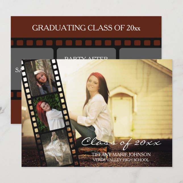 Invitación Clase de graduación de tiras de película de 4 FOTO (Anverso / Reverso)
