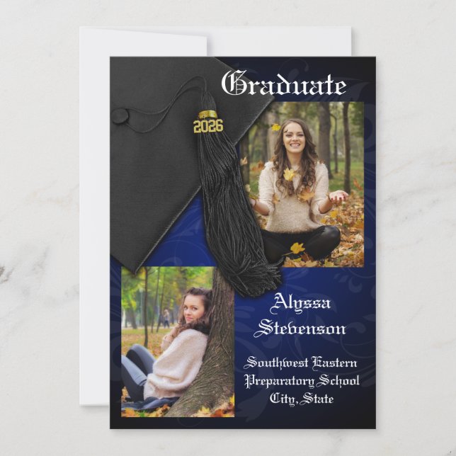 Invitación Clase de Graduación Digna de Tassel Azul 2025 (Anverso)