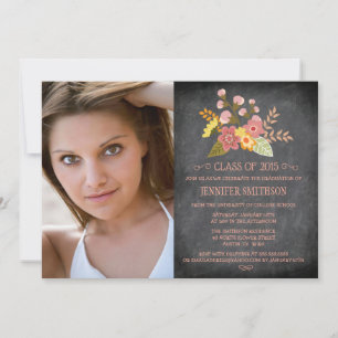 Invitación Clase de graduación fotográfica de pizarra floral