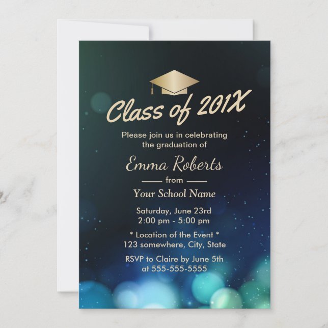 Invitación Clase de Graduación Moderna Gold Grad 2017 (Anverso)