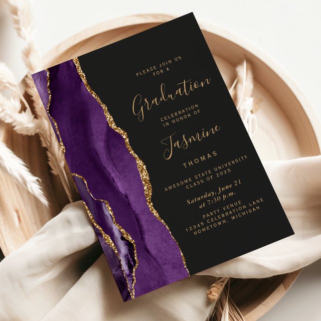 Invitación Clase de Graduación Oscura de la Agata de Oro Púrp (Subido por el creador)