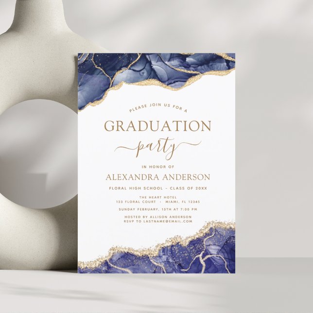 Invitación Clase de Graduación por Agate de 2022 Navy Blue Go (Subido por el creador)