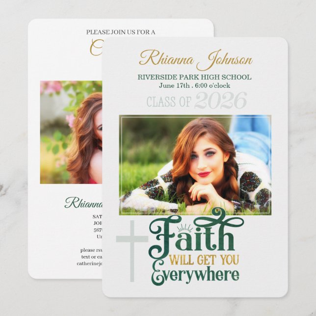 Invitación Clase de Graduación Religiosa Cristiana de 2022 Fo (Anverso / Reverso)