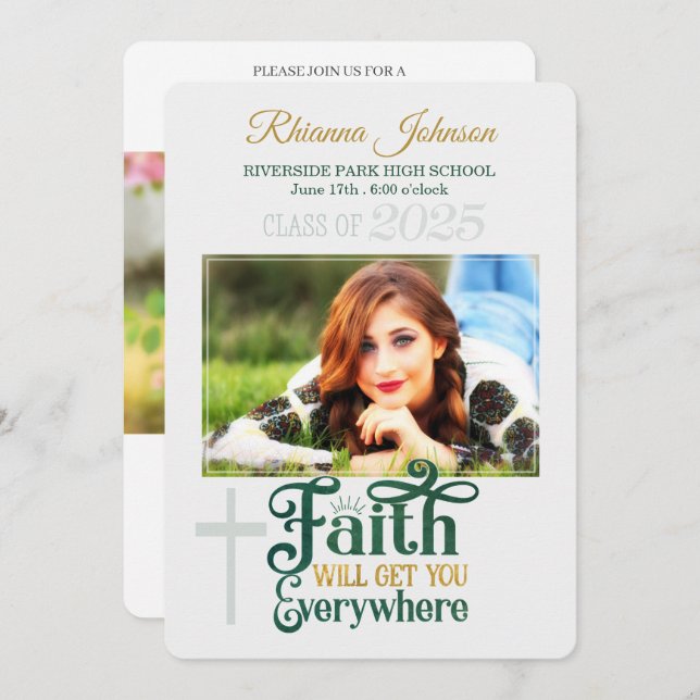 Invitación Clase de Graduación Religiosa Cristiana de 2022 Fo (Anverso / Reverso)