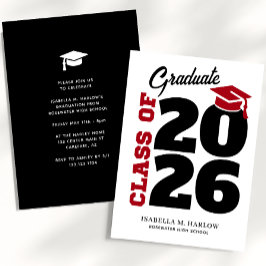 Invitación Clase de Graduación Retro Negro Rojo