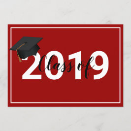 Invitación Clase de Graduación Roja de Moda Simplista de 2019