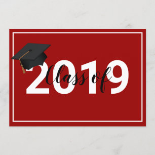 Invitación Clase de Graduación Roja de Moda Simplista de 2019