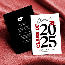 Invitación Clase de Graduación Roja y Negra de 2025