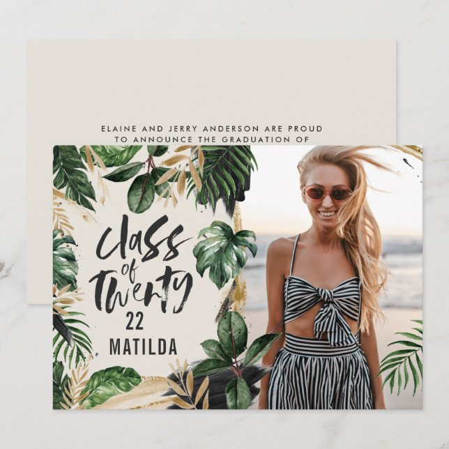 Invitación Clase de graduación tropical de la foto moderna de (Anverso / Reverso)