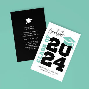 Invitación Clase de Graduación Turquesa y Negra de 2024