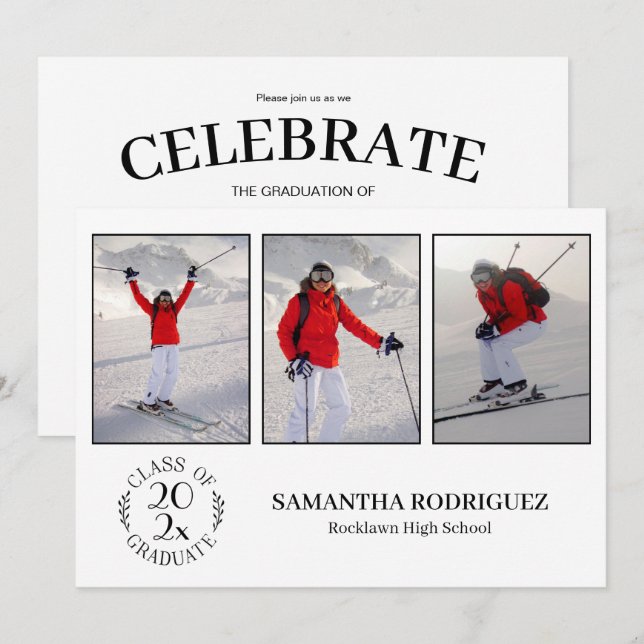 Invitación Clase De Graduado 3 Foto Partido De Graduación Bla (Anverso / Reverso)