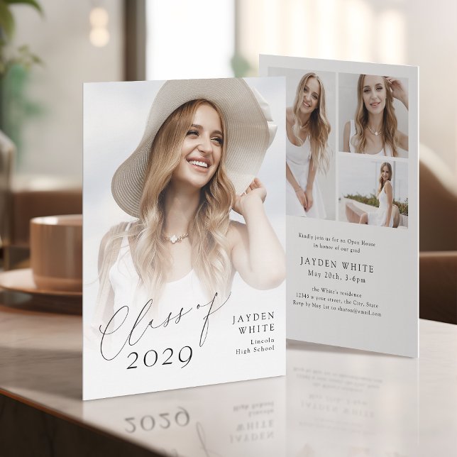 Invitación Clase de guión de Moda moderna de 2025 Graduación  (Modern Chic Script Class of 2025 Photo Graduation Invitation)
