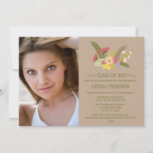 Invitación Clase de la fiesta de graduación de flores de kraf