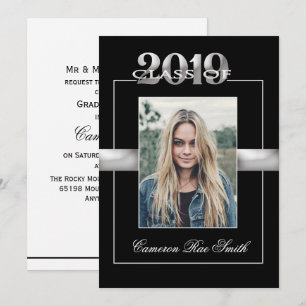 Invitación Clase de la fiesta de graduación en negro y plata