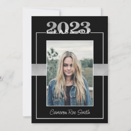 Invitación Clase de la fiesta de graduación en negro y plata 