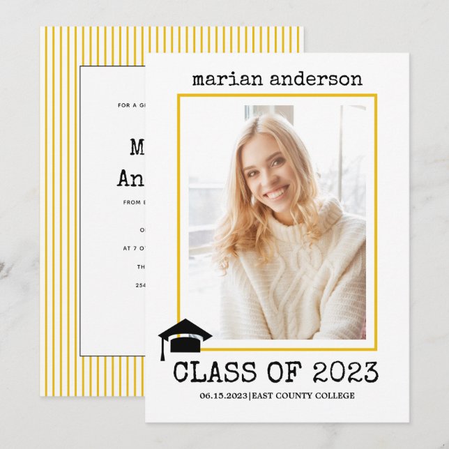 Invitación Clase de la foto de graduación amarilla de la máqu (Anverso / Reverso)