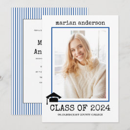 Invitación Clase de la foto de graduación azul de la máquina