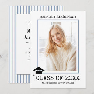 Invitación Clase de la foto de graduación azul polvoriento de