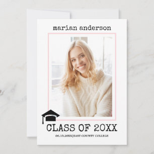 Invitación Clase de la foto de graduación rosa de la máquina