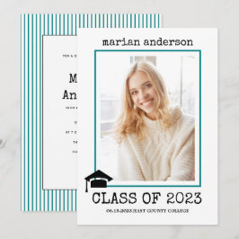 Invitación Clase de la foto de graduación verde azulada de la