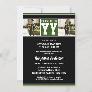 Invitación Clase de la foto de graduación verde forestal de 2