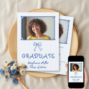 Invitación Clase de la foto del graduado del arco azul de 202
