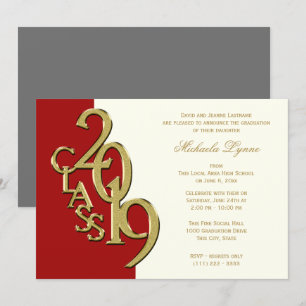 Invitación Clase de Marfil Rojo de Oro Grad 2019