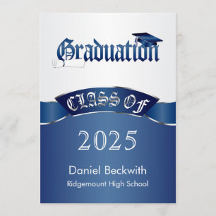 Invitación Clase de mortero azul plata y diploma Graduación