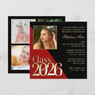 Invitación Clase de oro de 2026 rojo con foto