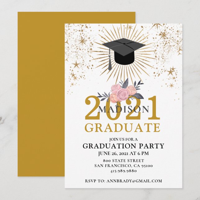 Invitación Clase de oro del Partido de Graduación de Blanco R (Anverso / Reverso)