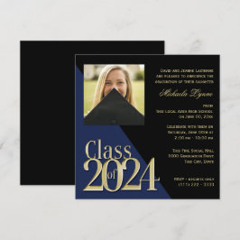 Invitación Clase de Oro Grad 2024 y Azul con foto