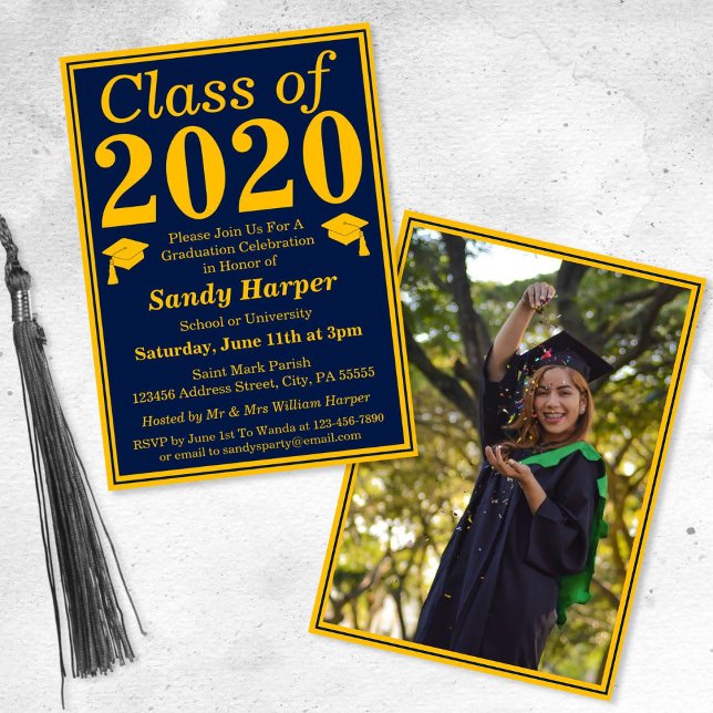 Invitación Clase de Oro Navy de 2024 Foto de graduación (Subido por el creador)