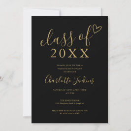 Invitación Clase de Oro Negro de Corazón de Graduación Fiesta