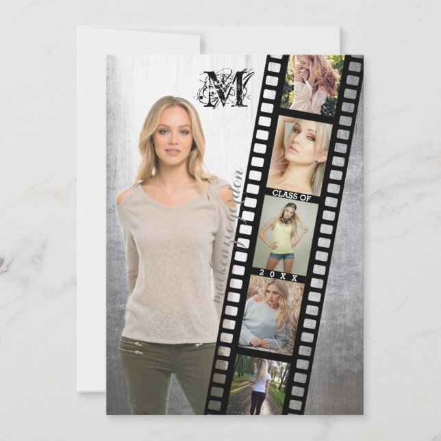 Invitación Clase de Partido de Graduación Retrato Senior Nega (Anverso)