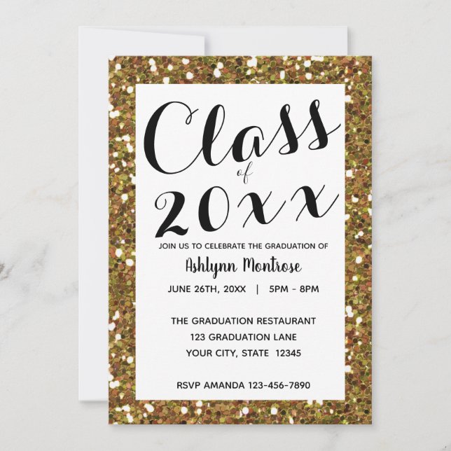 Invitación Clase de Purpurina de oro de 2025 Graduación (Anverso)