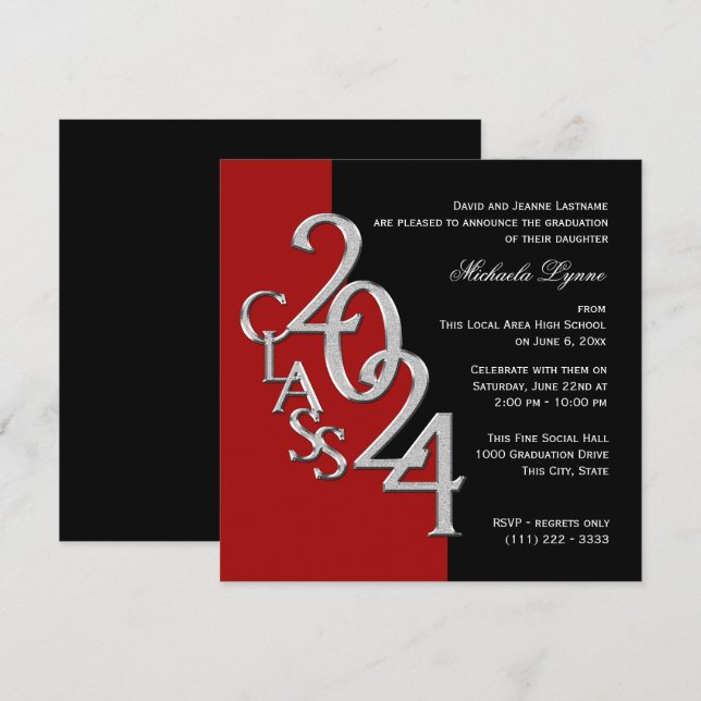 Invitación Clase de Red Grad 2024 y Negro (Anverso / Reverso)