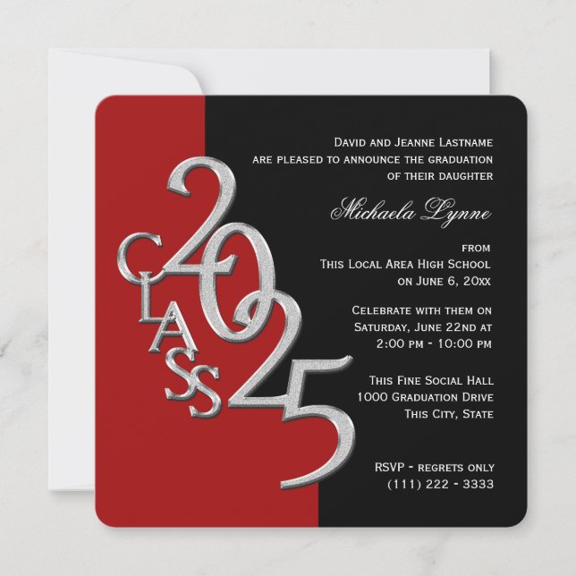 Invitación Clase de Red Grad 2025 y Negro (Anverso)