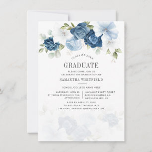Invitación Clase del Partido de Graduación Floral Azul Blanco