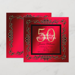Invitación Clase Dorado & Cerise Cumpleaños 50 de Mujer