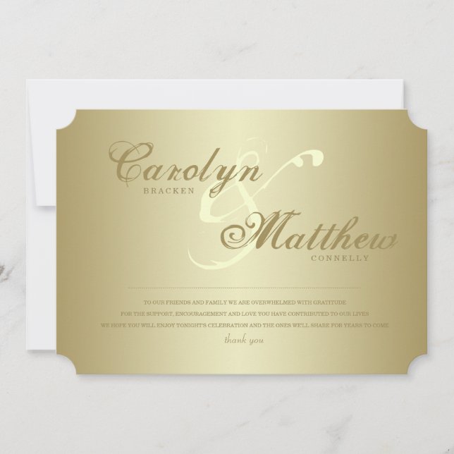 Invitación Clase Elegante | Boleto de Oro | Gracias Bodas (Anverso)