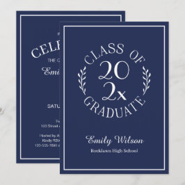 Invitación Clase Elegante de 2026 Fiesta de Graduación Azul M