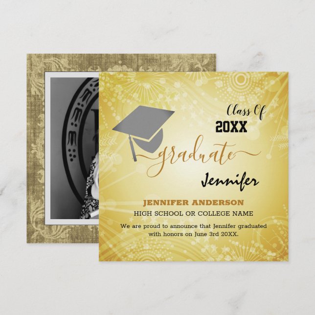 Invitación Clase elegante de 20XX, Foto, graduación de topper (Anverso / Reverso)