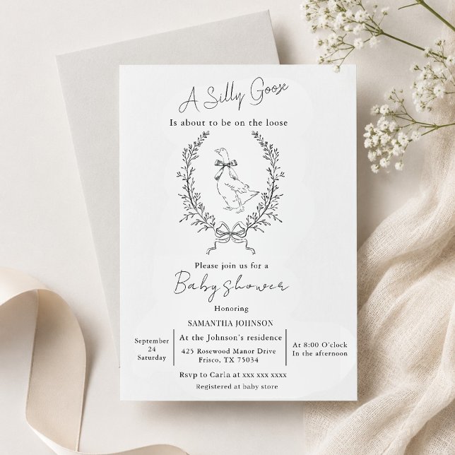 Invitación Clase elegante fiesta de bebé de ganso tonto  (Subido por el creador)