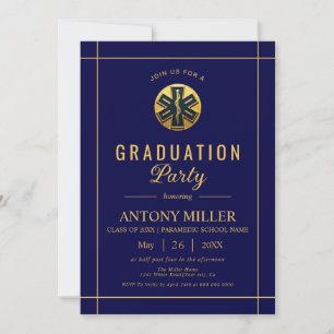 Invitación Clase EMT paramédica de oro de la graduación azul 