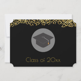 Invitación Clase Faux Gold Confetti & Graduation Cap de 20xx